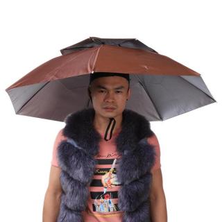 2 Layer Portable Folding Umbrella Hat Wind Proof Headwear Umbrella Cap_1